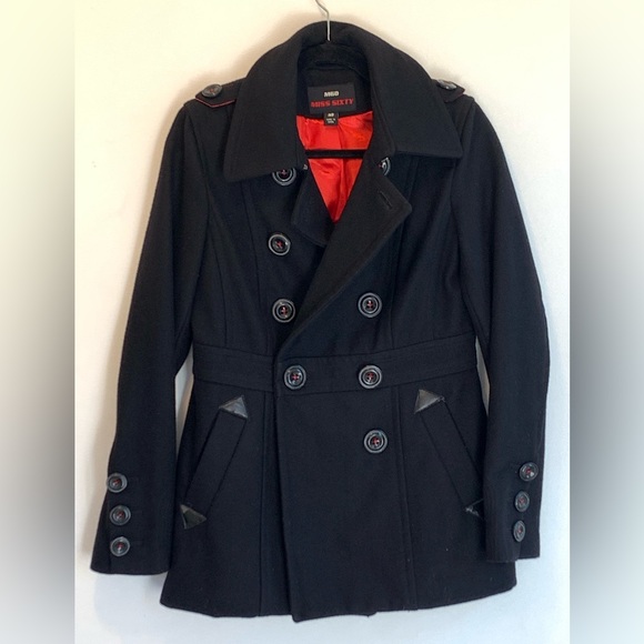 M60 Miss Sixty  Black Wool Coat with gorgeous red color inside .Size M .🔥 - Picture 1 of 8